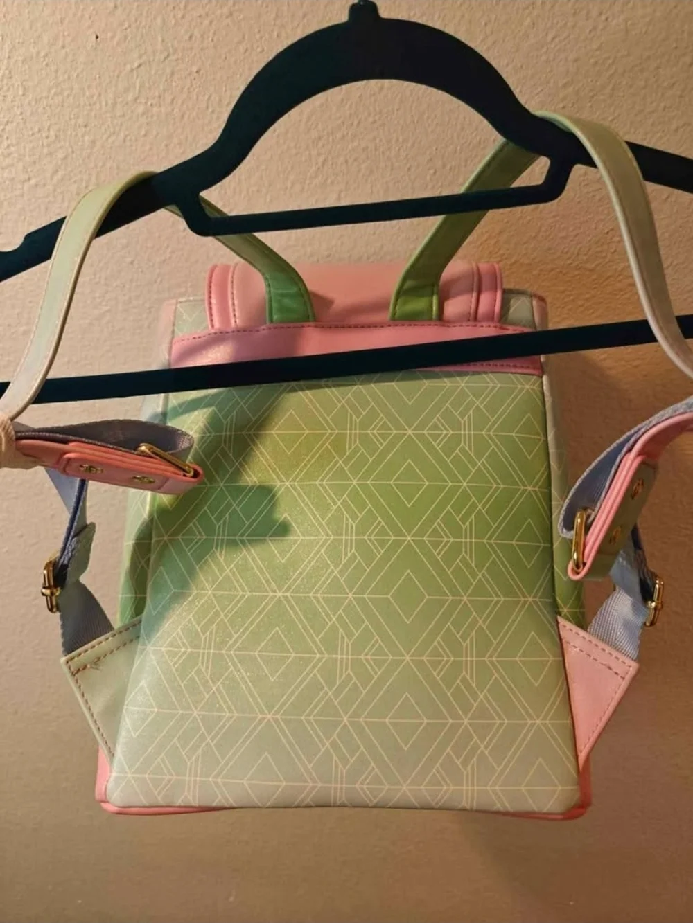Loungefly Green & Pink Mini Backpack with Gold Accents
